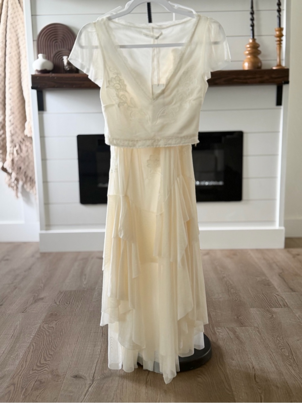 Altar'd State Ivory Layered V-Neck Maxi Dress